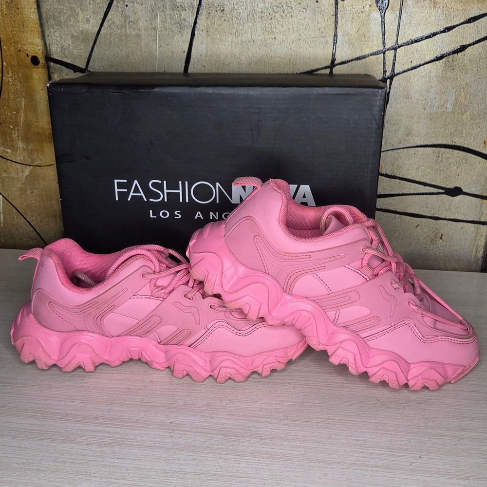 Fashion Nova Paige-1 Pink Chunky Platform Sneakers Womens 7 Streetwear Low Top
